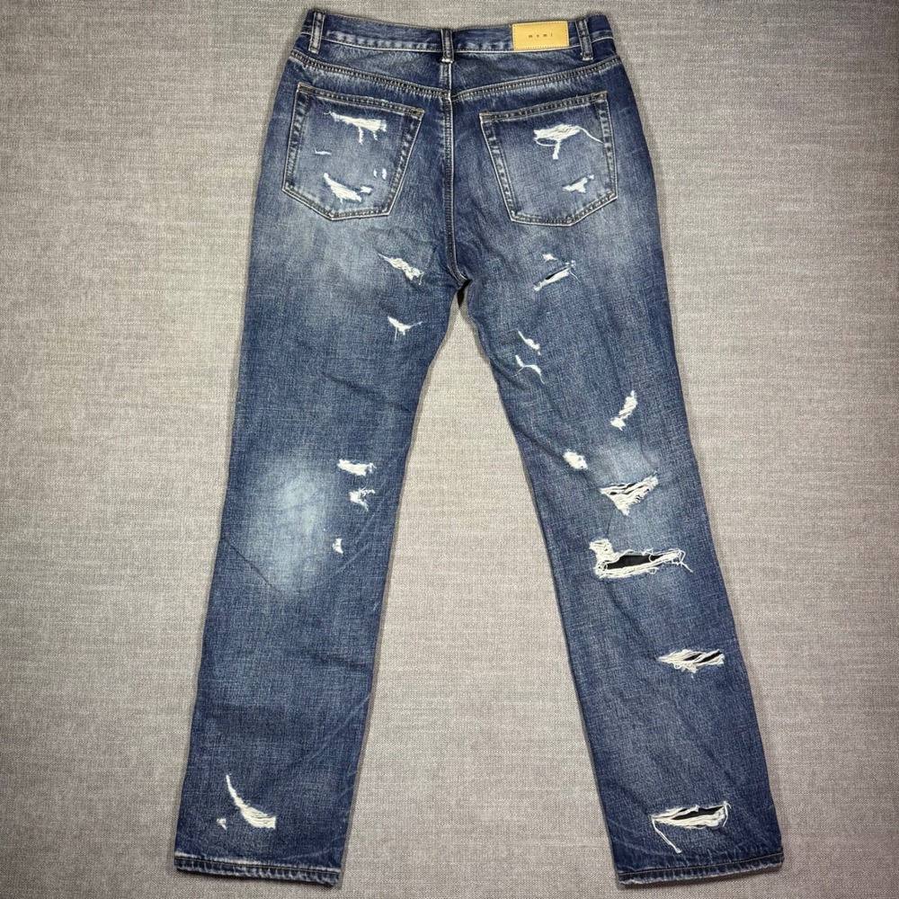 MNML Distressed Straight Leg Jeans Men's‎ 30x33 Medium Wash Button Fly Denim - Picture 3 of 10